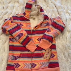 Mudd Girls - salmon and multi-colored striped zip up hoody.